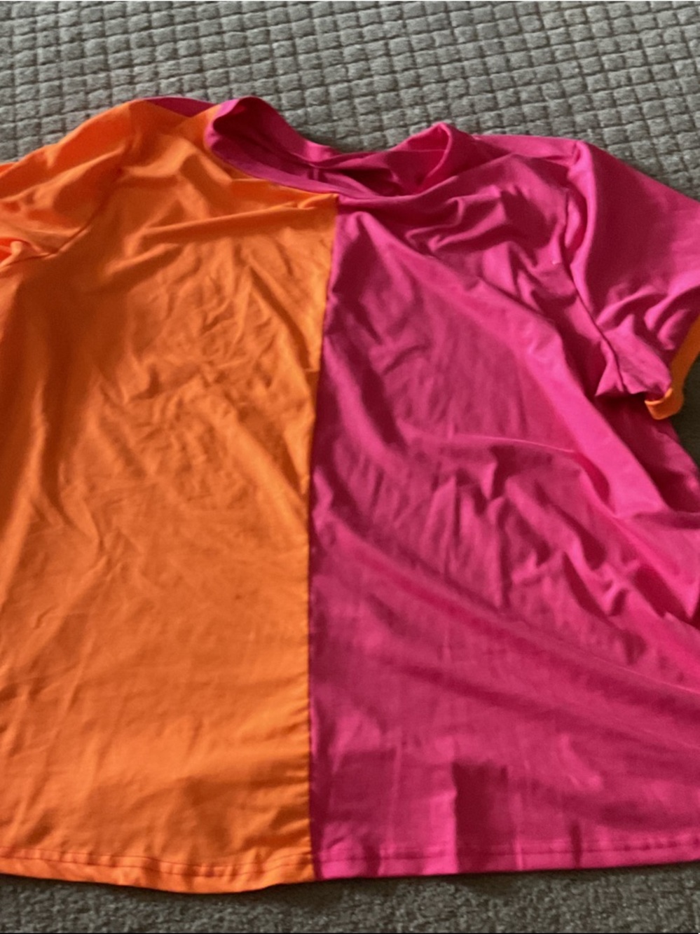 SHEIN Colorblock Short Sleeve Tee in Orange and Hot Pink